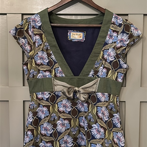 Free People Floral Printed Cotton Sun Dress A-Line V-Neck Ruffle Hem Size 10 - Picture 3 of 12